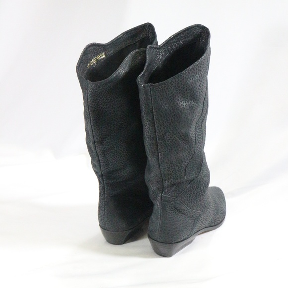 BOOTALINOS Black Grain Leather Pull On Boots Sz 9 US Women - Picture 6 of 8